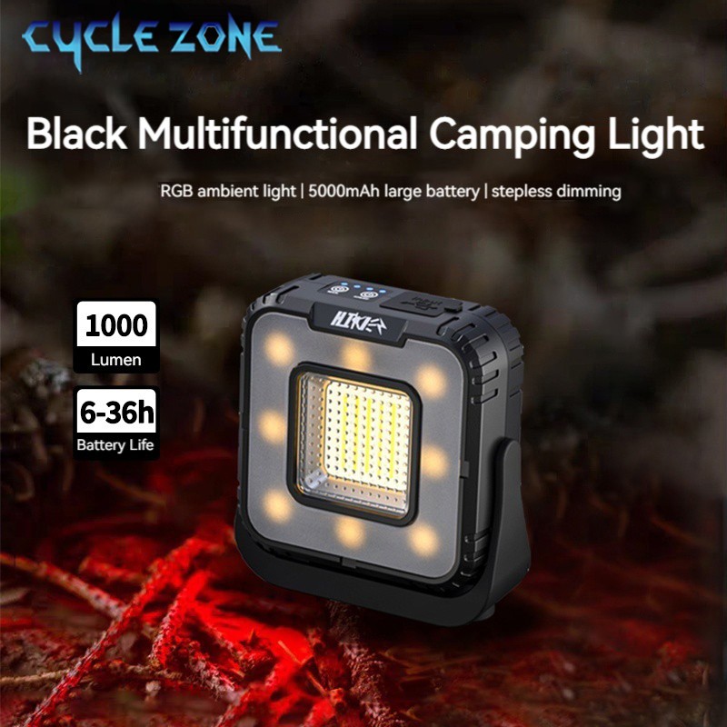 Outdoor Adventure Zone - โคมไฟตั้งแคมป์แบบชาร์จไฟได้ 5000mAh ปรับความสว่างได้แบบไม่มีขั้นบันได แสงสร้างบรรยากาศ ใช้แขวนกลางแจ้งสำหรับเต็นท์ เหมาะสำหรับกรณีฉุกเฉิน