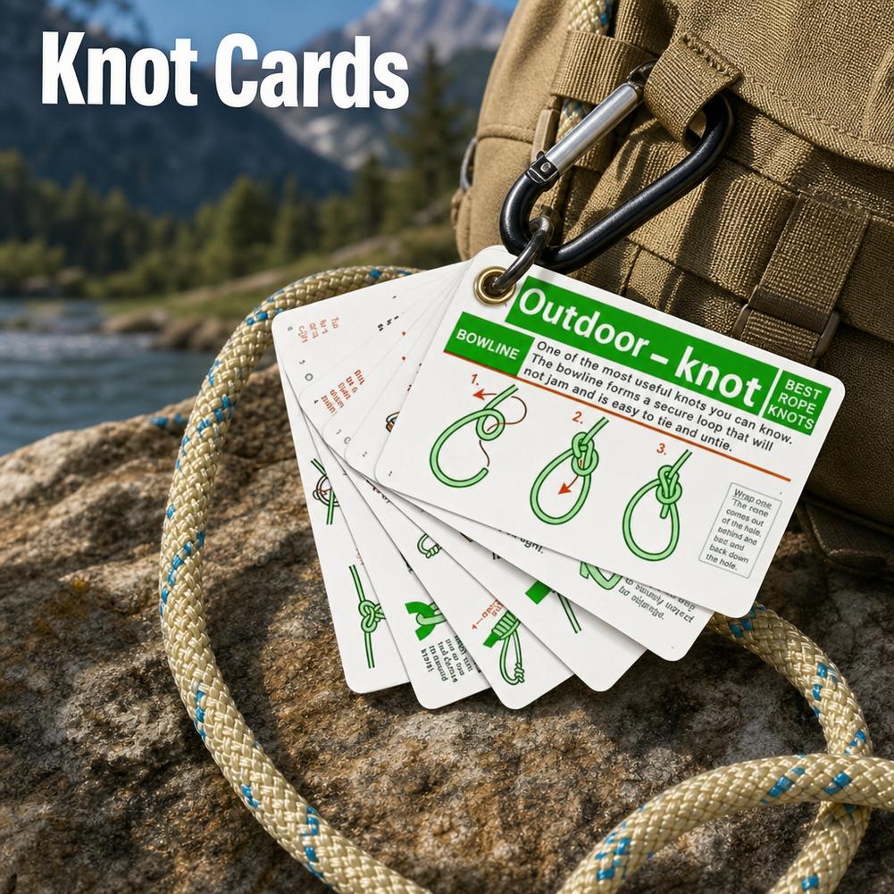 Outdoor Adventure Guide - คู่มือการผูกปมกลางแจ้งแบบพกพา การ์ดกันน้ำ พร้อมคาราบิเนอร์ขนาดเล็ก สำหรับการผูกปมเชือก แคมป์ปิ้ง แบ็คแพ็คกิ้ง
