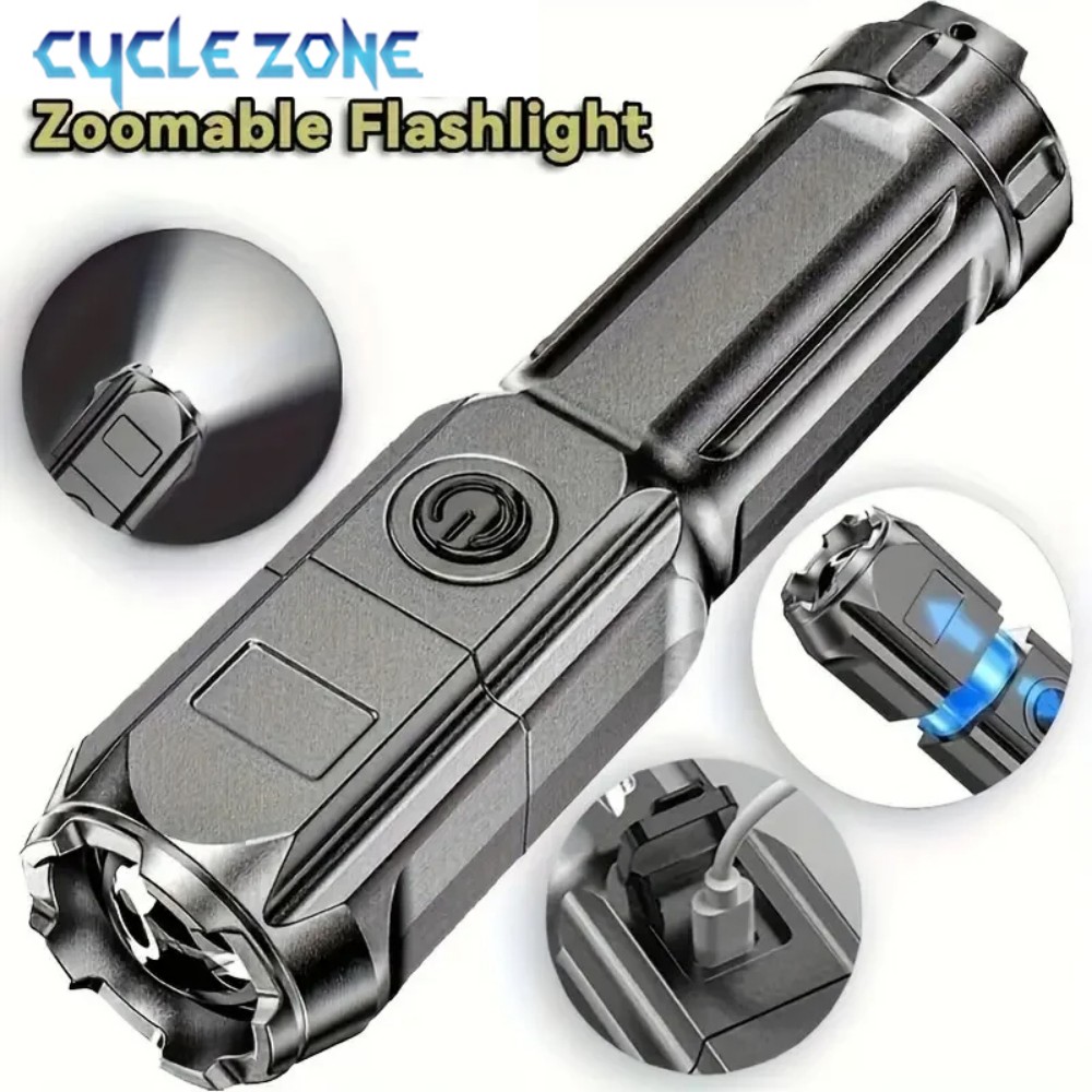 Outdoor Adventure Zone - ไฟฉาย LED แบบพกพา ชาร์จผ่าน USB ไฟฉายซูมได้